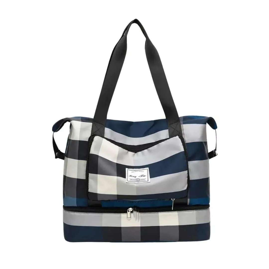Durable Fitness Handbag, Folding Duffel Bag, Waterproof High Capacity Fashion Plaid Travel Hand Bag, Wet Dry Separation Sports Tote Bag, Women Shoulder Bags, Multifunctional Travel Bag, Convenient Foldable Travel Storage Bag