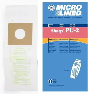 DVC Micro-Lined, Paper Replacement Bags For Sharp PU-2 Fit Upright Vacuums, 9 Bags