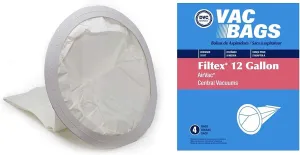 DVC Replacement 12 Gallon Vacuum Bags for Filtex and AirVac Central Model Vacuums - Compare to Air Vac and Filtex VM502, VM502-4 Bags | Includes 4 Standard Vacuum Bags