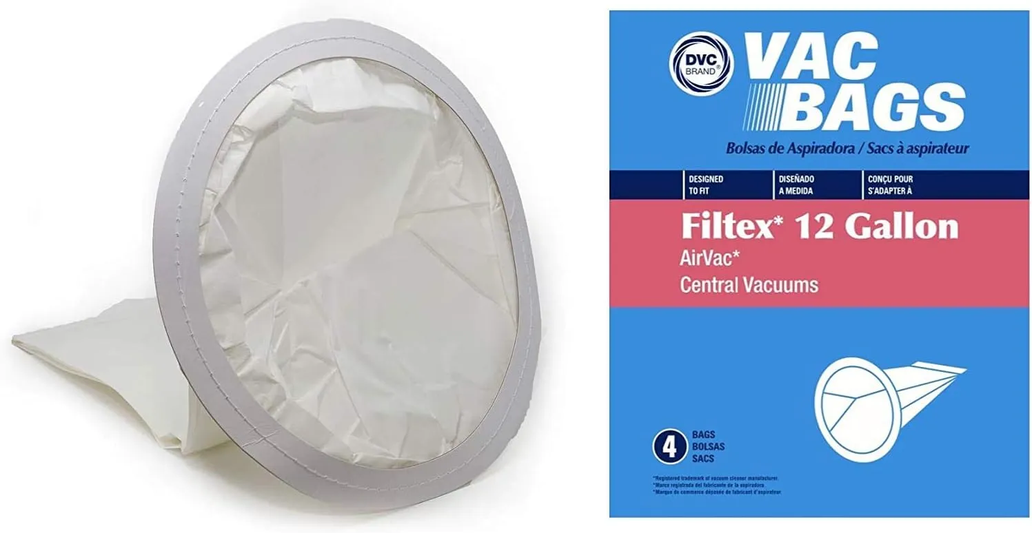 DVC Replacement 12 Gallon Vacuum Bags for Filtex and AirVac Central Model Vacuums - Compare to Air Vac and Filtex VM502, VM502-4 Bags | Includes 4 Standard Vacuum Bags