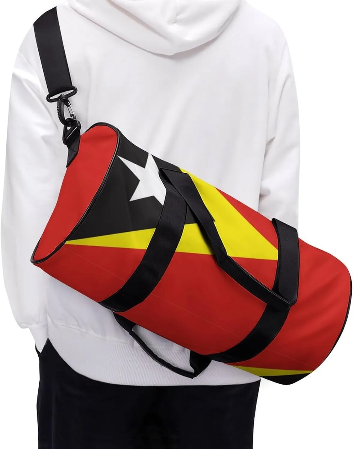 East Timor Flag Large Capacity Gym Duffel Bag for Men Women Dry Wet Separation Travel Overnight