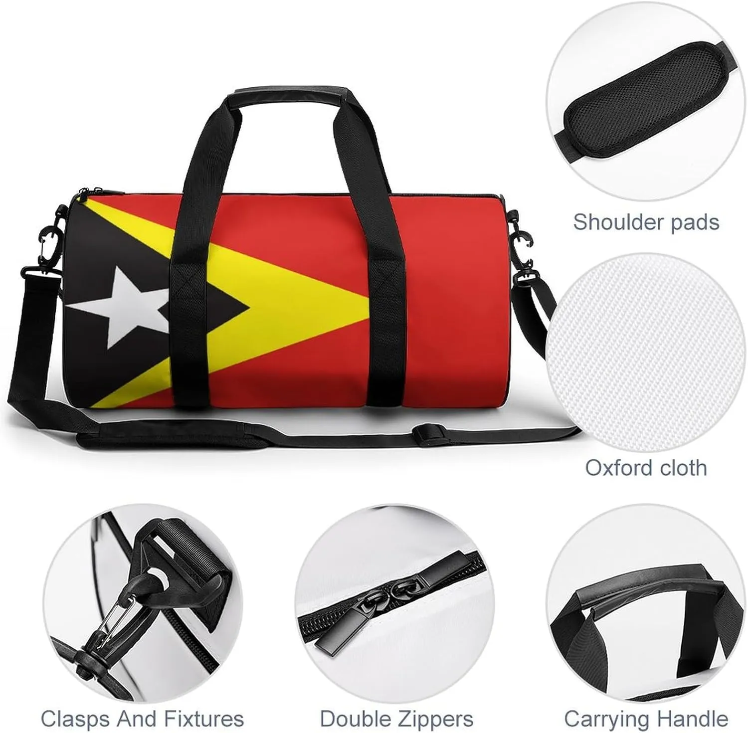 East Timor Flag Large Capacity Gym Duffel Bag for Men Women Dry Wet Separation Travel Overnight