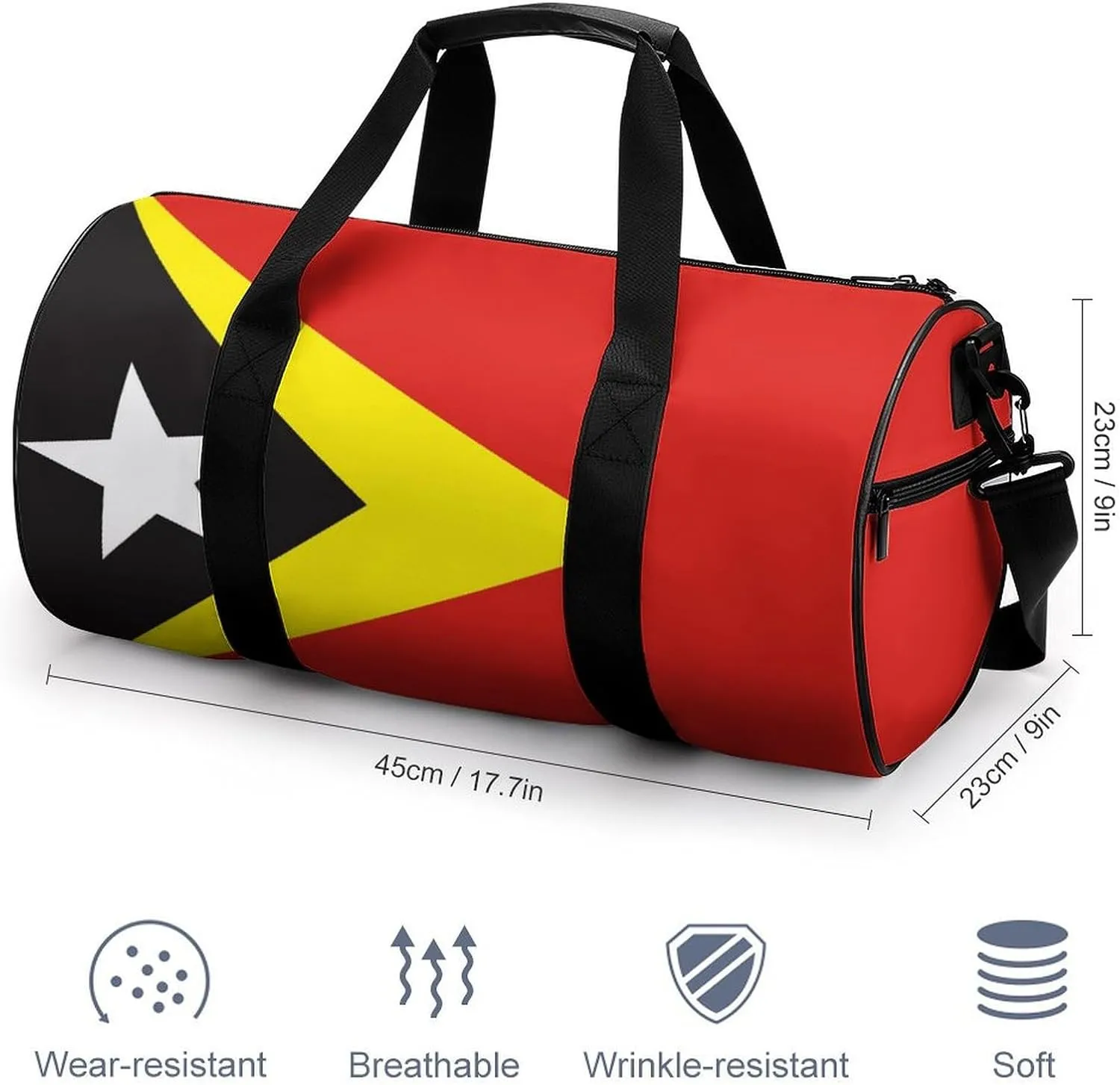 East Timor Flag Large Capacity Gym Duffel Bag for Men Women Dry Wet Separation Travel Overnight