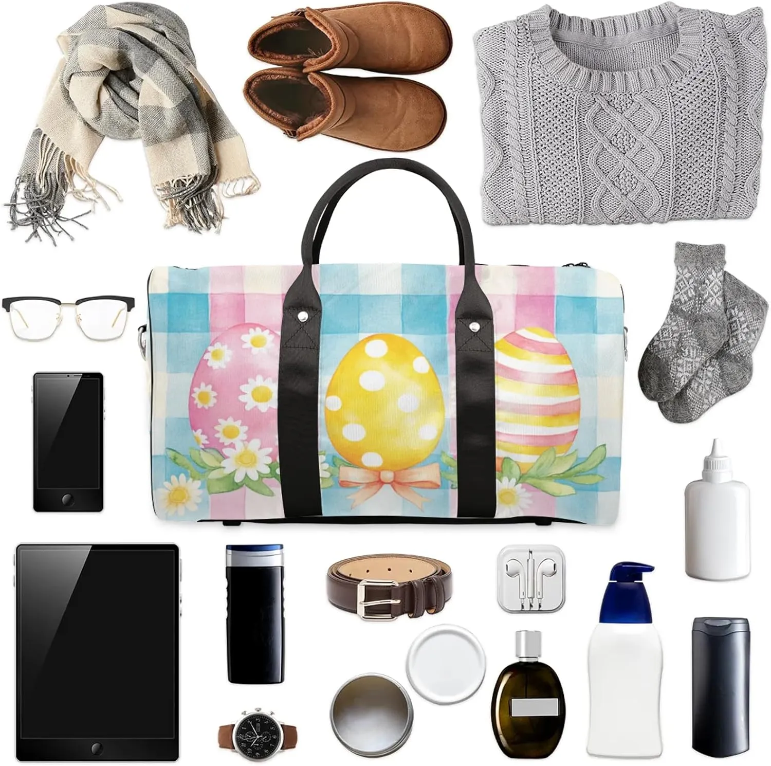 Easter Eggs Duffle Bag for Travel, Overnight Weekend Gym Carry On Luggage Bag, Cute Travel Duffel Bag for Men Women