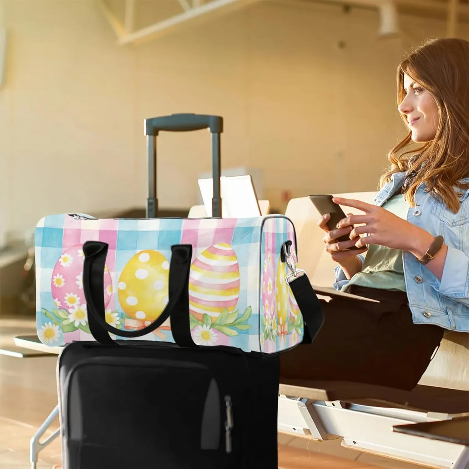 Easter Eggs Duffle Bag for Travel, Overnight Weekend Gym Carry On Luggage Bag, Cute Travel Duffel Bag for Men Women