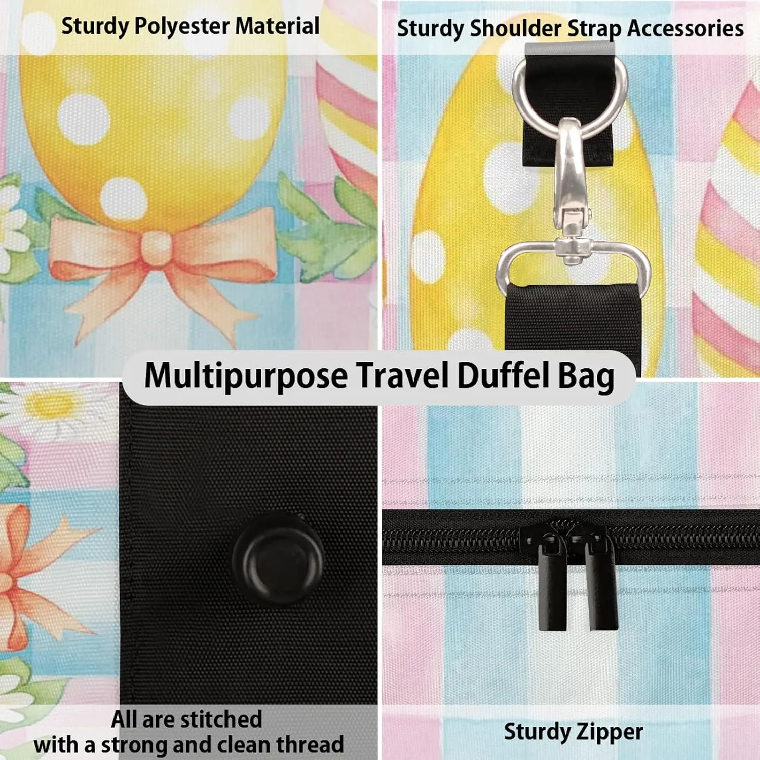 Easter Eggs Duffle Bag for Travel, Overnight Weekend Gym Carry On Luggage Bag, Cute Travel Duffel Bag for Men Women
