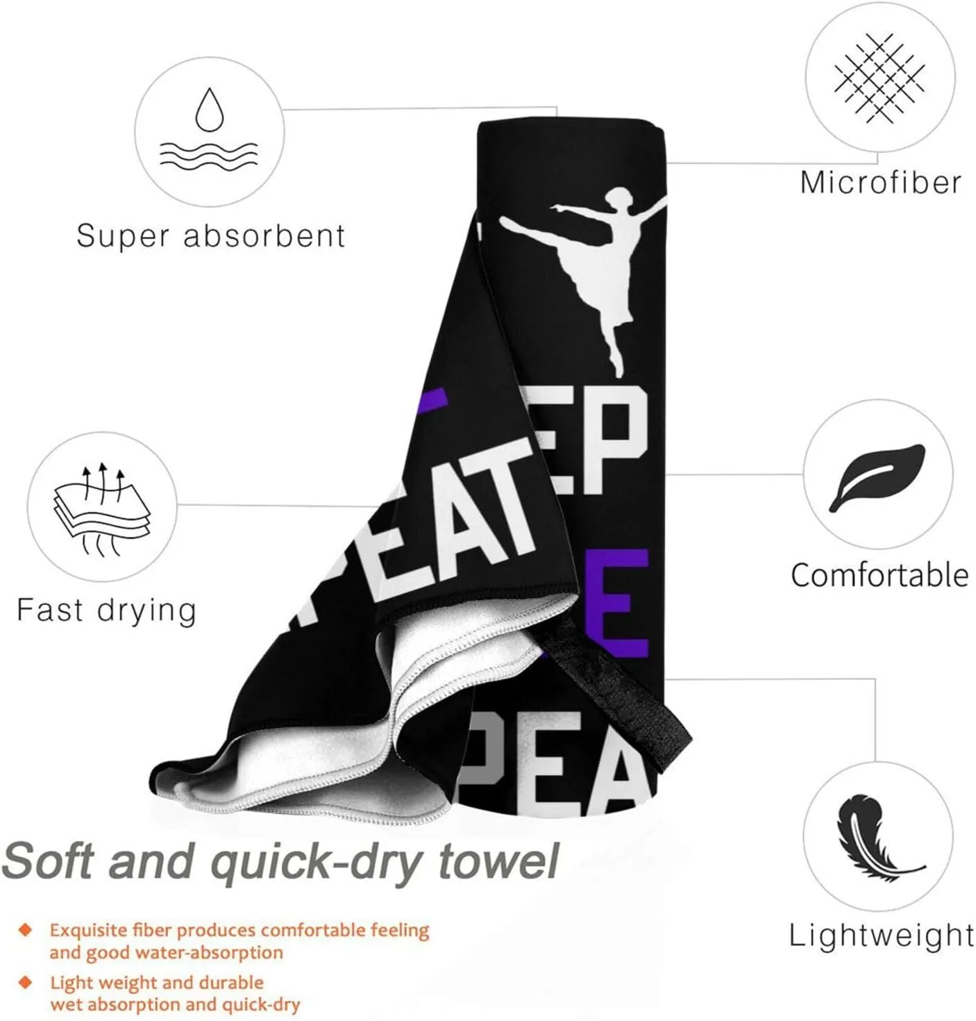 Eat Sleep Dance Repeat Beach Towel with Travel Bag 27.5"x55" Quick Dry Sand Free Lightweight Large Oversized Towels Light Vacation Essentials