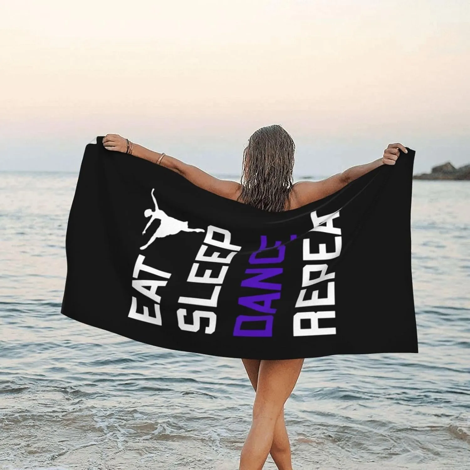 Eat Sleep Dance Repeat Beach Towel with Travel Bag 27.5"x55" Quick Dry Sand Free Lightweight Large Oversized Towels Light Vacation Essentials