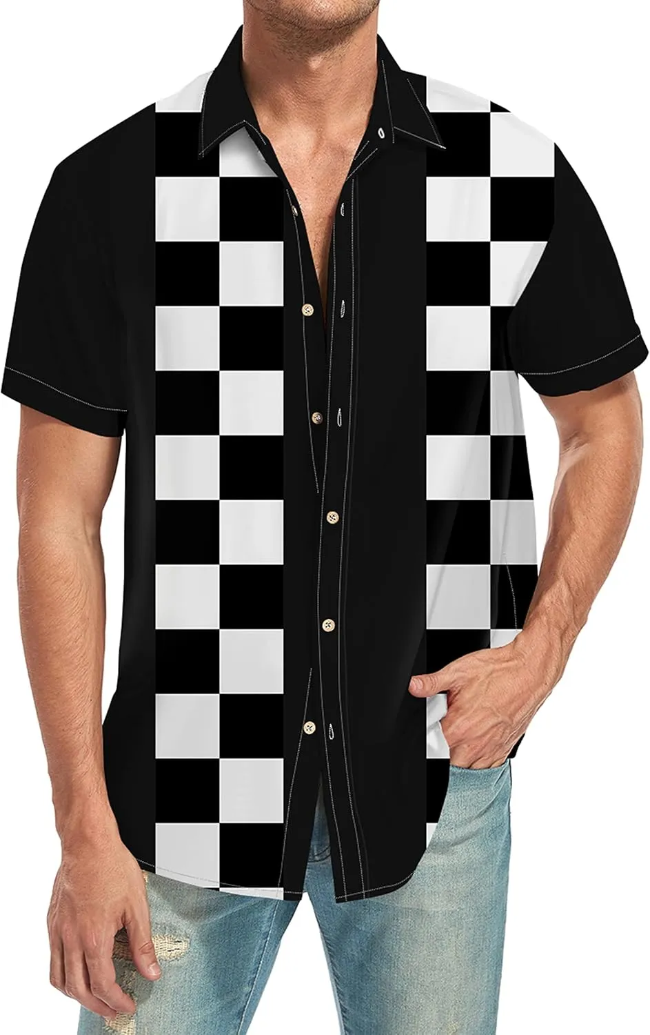 Ecosunny Bowling Shirts for Men Short Sleeve Polo Shirt Casual Slim Fit Golf Shirt