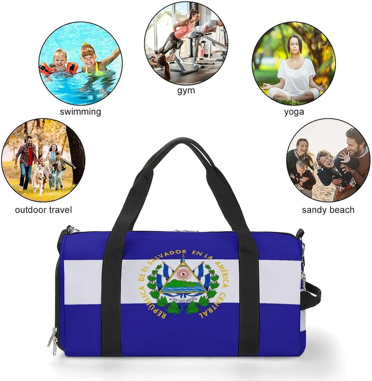 El Salvador Flag Travel Gym Bag with Shoe Compartment Waterproof Weekender for Sports Yoga Beach