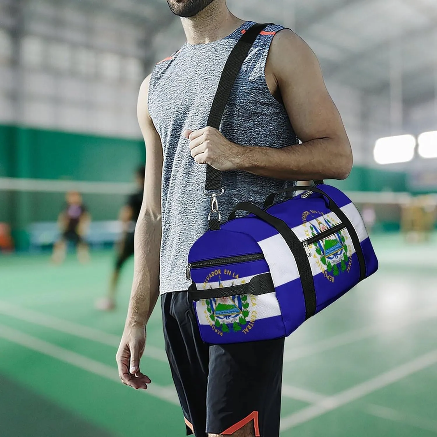 El Salvador Flag Travel Gym Bag with Shoe Compartment Waterproof Weekender for Sports Yoga Beach