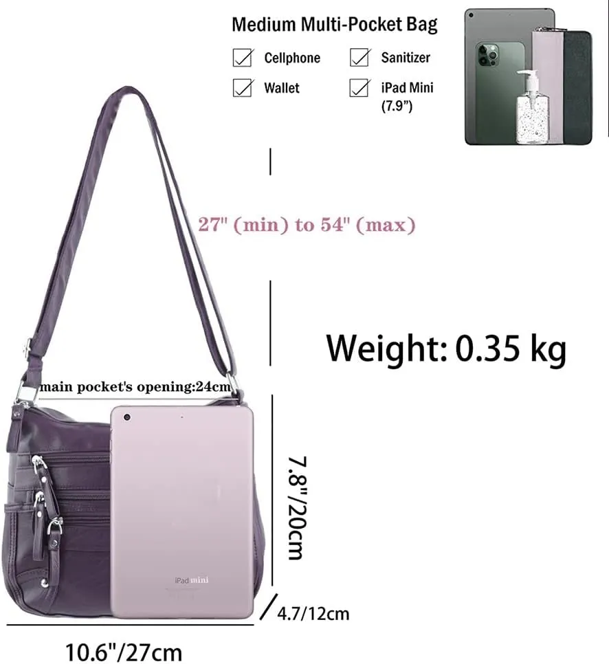 ELDA 10 Pockets Crossbody Purses for Women Medium Pocketbooks Lightweight Ladies Satchel Bag Multi Pocket Shoulder Handbag