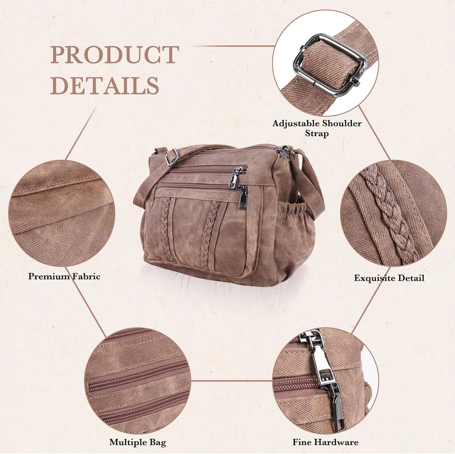 ELDA Crossbody Bags For Women Pocketbooks Soft PU Leather Purses and Handbags Multi Pocket Shoulder Bag