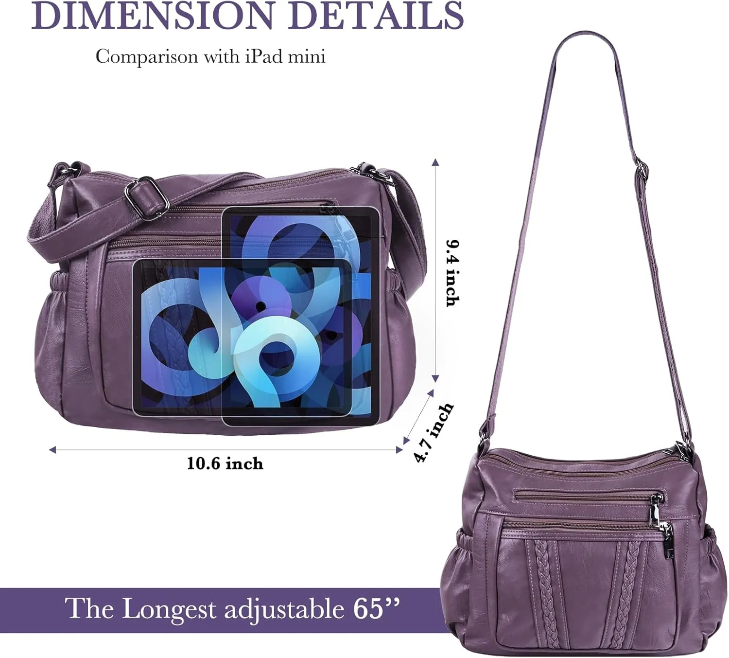 ELDA Crossbody Bags For Women Pocketbooks Soft PU Leather Purses and Handbags Multi Pocket Shoulder Bag