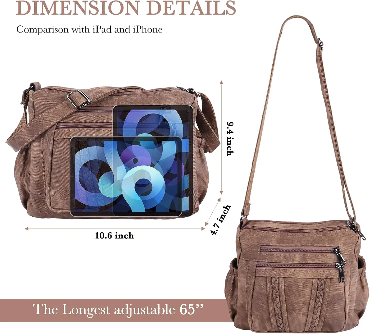 ELDA Crossbody Bags For Women Pocketbooks Soft PU Leather Purses and Handbags Multi Pocket Shoulder Bag