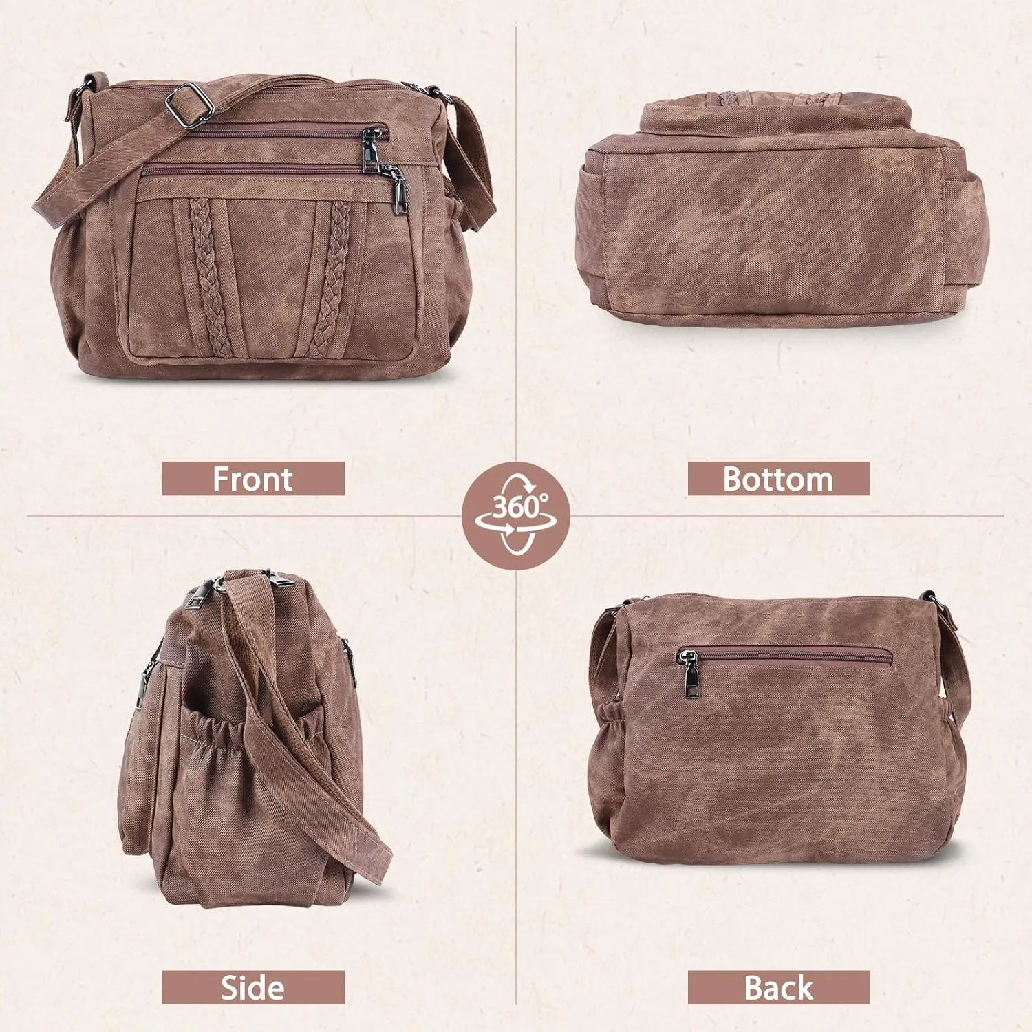 ELDA Crossbody Bags For Women Pocketbooks Soft PU Leather Purses and Handbags Multi Pocket Shoulder Bag