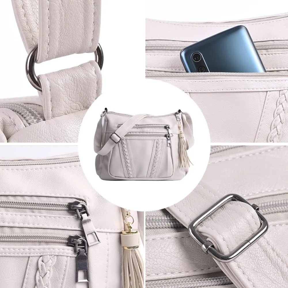 ELDA Crossbody Bags For Women Pocketbooks Soft PU Leather Purses and Handbags Multi Pocket Shoulder Bag