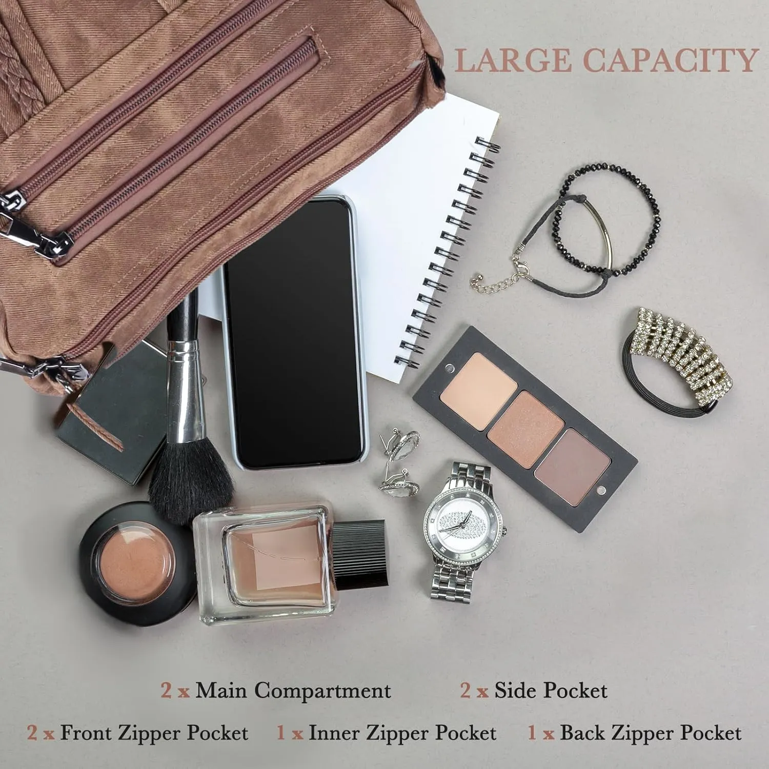ELDA Crossbody Bags For Women Pocketbooks Soft PU Leather Purses and Handbags Multi Pocket Shoulder Bag