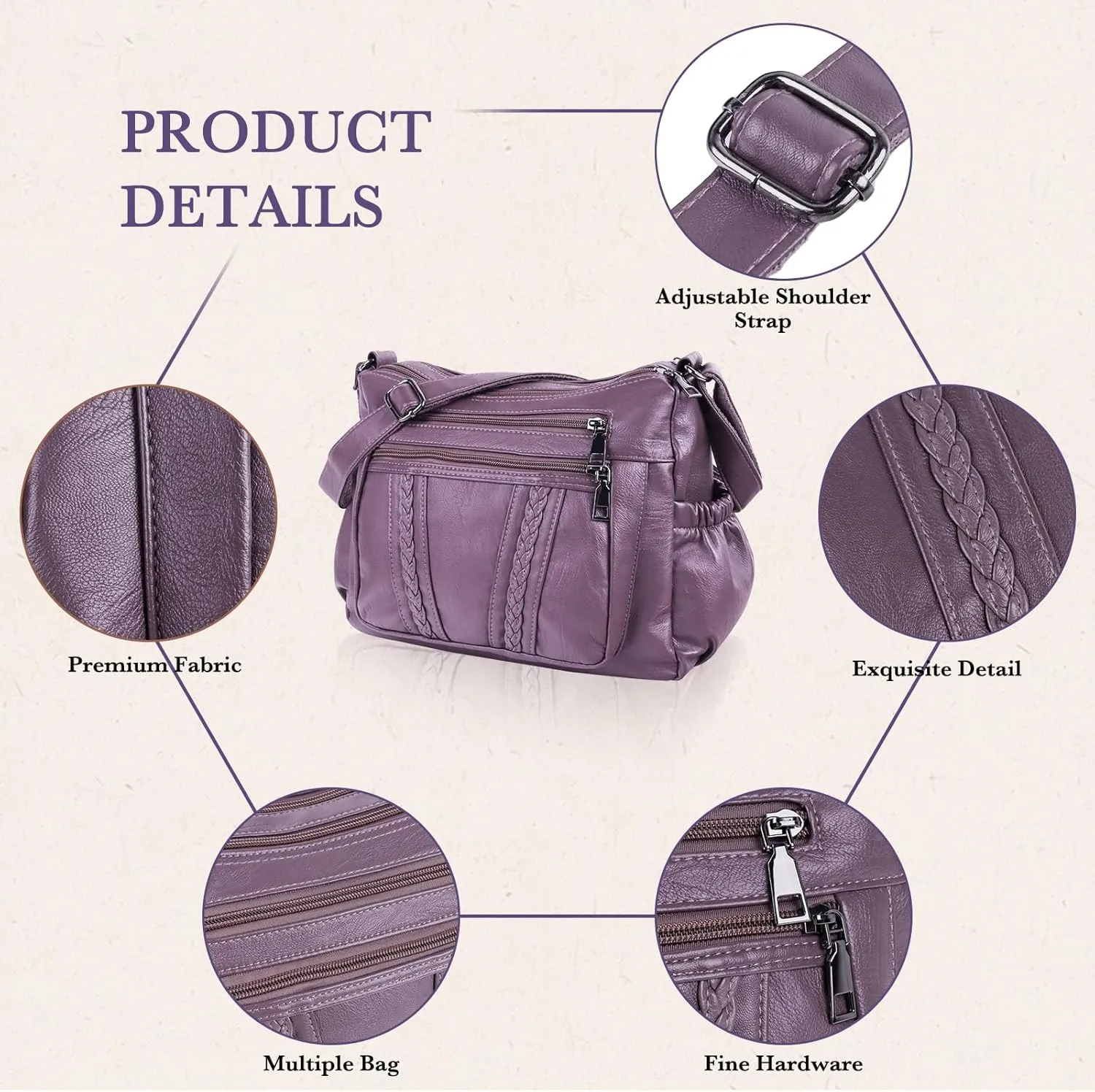 ELDA Crossbody Bags For Women Pocketbooks Soft PU Leather Purses and Handbags Multi Pocket Shoulder Bag