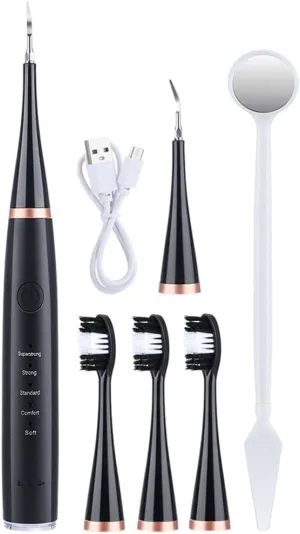 Electric Toothbrush Water Flosser Portable Low Noise Black with Ultrasonic Technology USB Rechargeable 5 Cleaning Modes IPX6 Waterproof