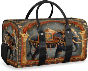 Elephant Travel Duffle Bag, Sports Gym Bags for Women Men, Carry On Weekender Overnight Bag, Vintage Ethnic African Wildlife Workout Hospital Airplane Trips Bag
