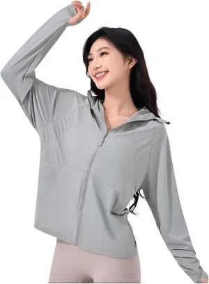 Ellniges]Stylish Women's Outdoor Protection Jacket - Lightweight, Breathable UV Blocker with Thumb Holes & Detachable Hood for Beach & Daily Wear【UV Protection】【Quick-Dry】