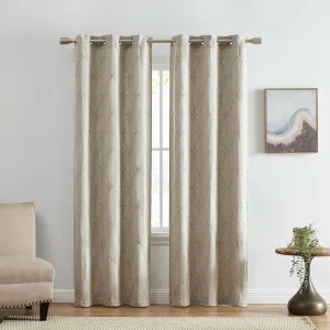 Elrene Home Fashions Palmetto Lattice Embroidered Thermal Blackout Window Curtain Panel with Grommets, Set of 2, 37"x63", Natural