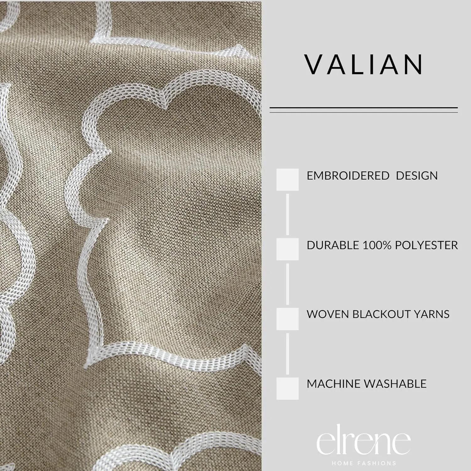 Elrene Home Fashions Valian Geometric Lattice Embroidered Thermal Blackout Window Curtain Panel with Grommets, Set of 2, 37"x63", Tan