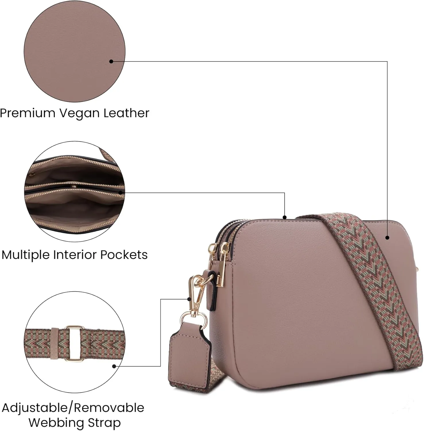 Emperia Crossbody Bag for Women Small Crossbody Camera Purses with Adjustable Webbing Shoulder Strap