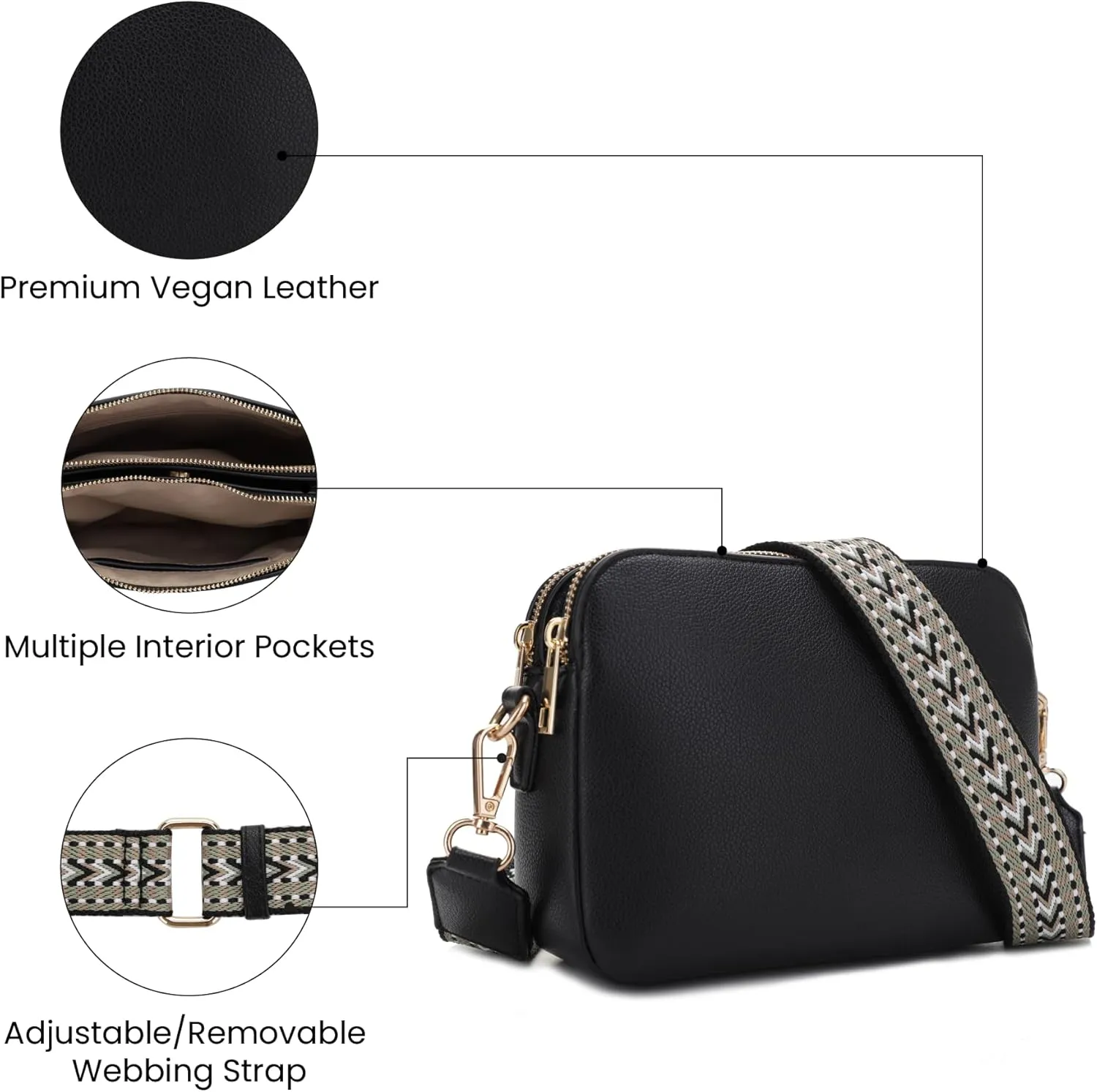 Emperia Crossbody Bag for Women Small Crossbody Camera Purses with Adjustable Webbing Shoulder Strap