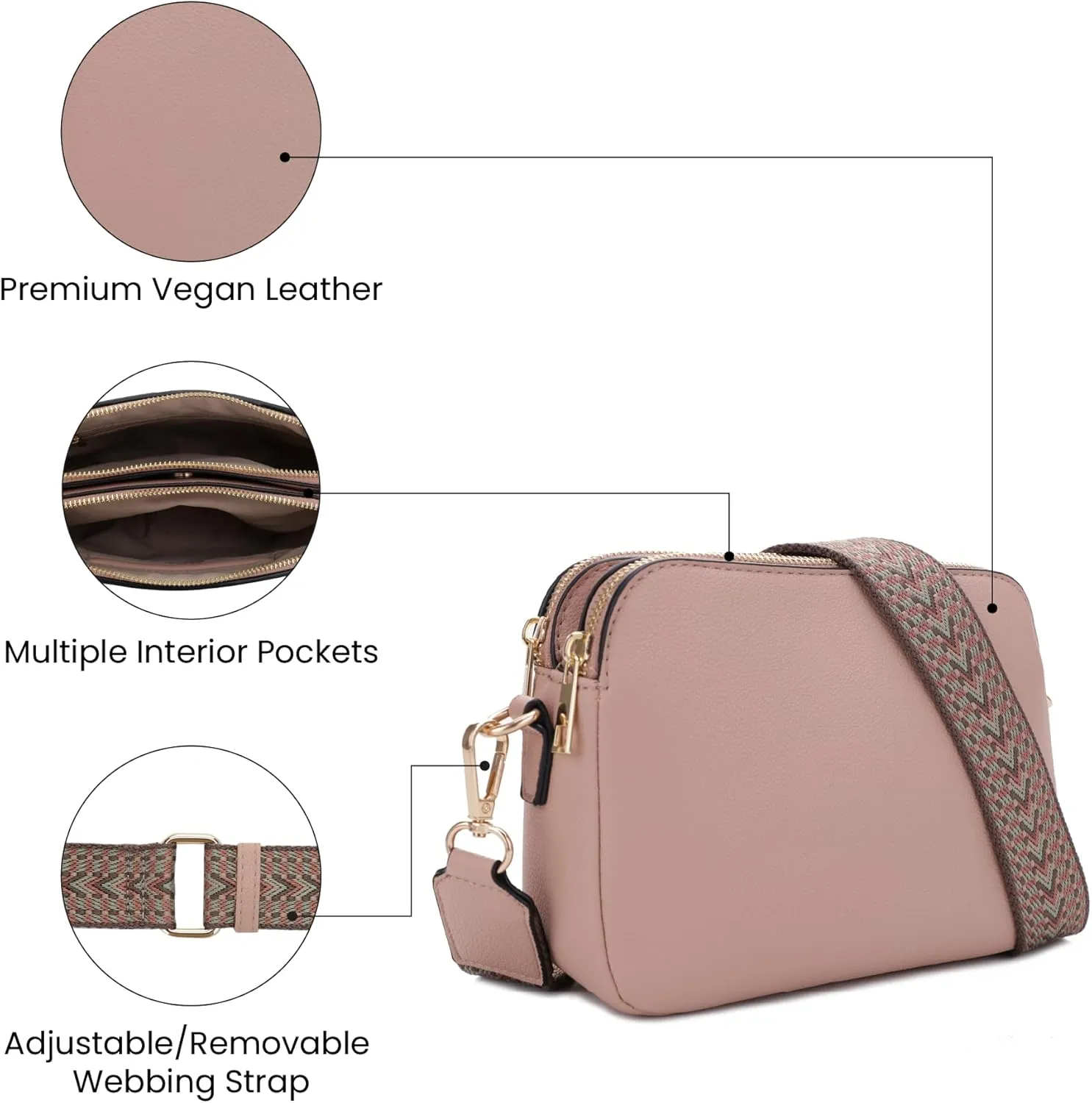 Emperia Crossbody Bag for Women Small Crossbody Camera Purses with Adjustable Webbing Shoulder Strap