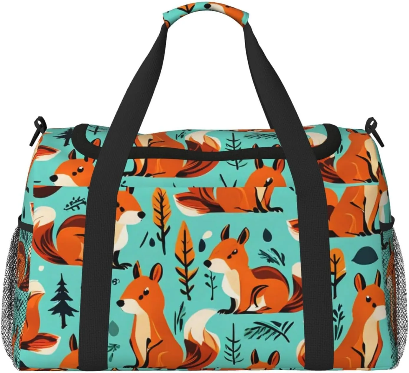 Energetic Squirrel Print Travel Duffel Bag for Men & Women, Foldable Travel Bags and Spacious Weekender Tote Bag for Storage Toiletry Luggage Personal Item