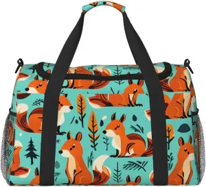 Energetic Squirrel Print Travel Duffel Bag for Men & Women, Foldable Travel Bags and Spacious Weekender Tote Bag for Storage Toiletry Luggage Personal Item