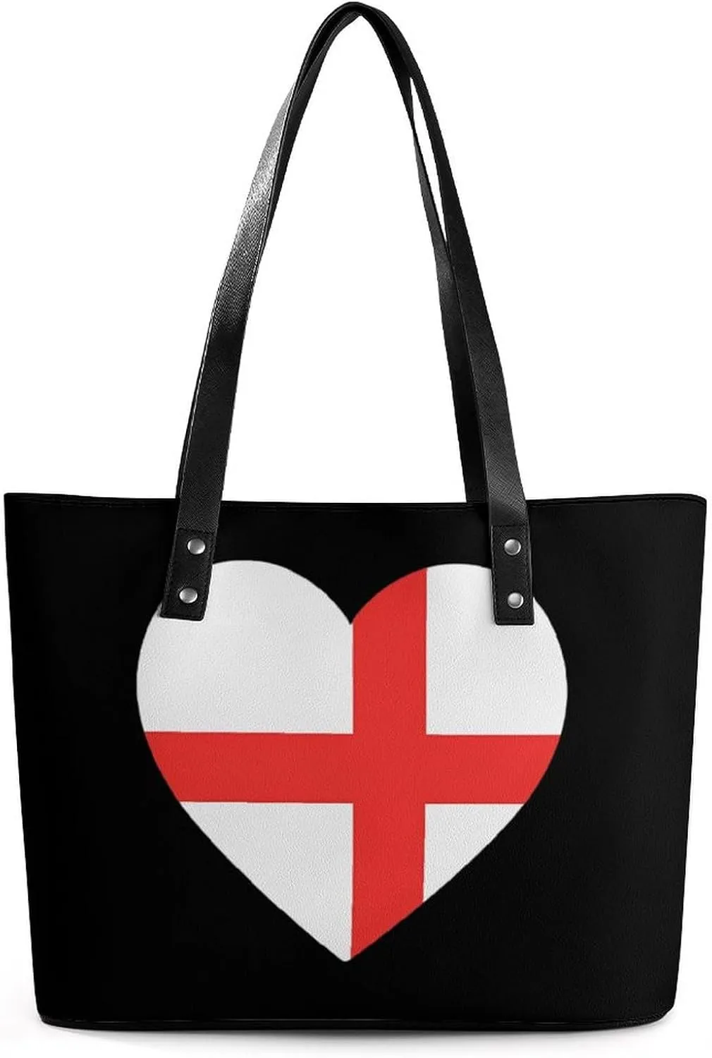 England Flag Heart Novelty Fashion Women's Handbags Printed Tote Bag Shoulder Purse Top Handle With Pocket 11 X 11.5 X 5.5 Inch