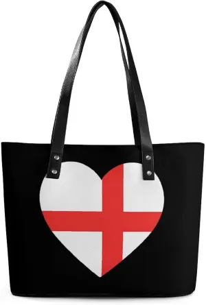 England Flag Heart Novelty Fashion Women's Handbags Printed Tote Bag Shoulder Purse Top Handle With Pocket 11 X 11.5 X 5.5 Inch