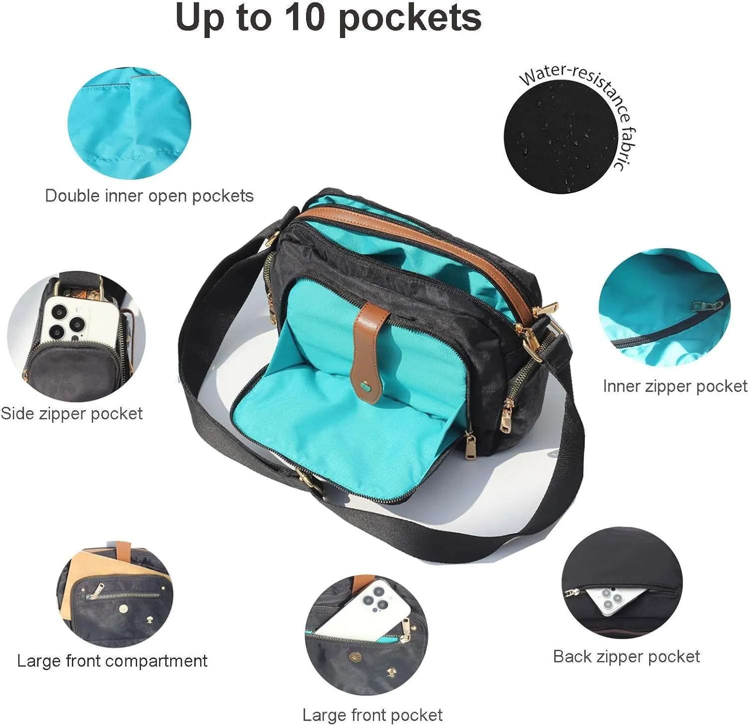ESVAN Women Fashion Crossbody bags for Women Multi Pockets Cell Phone Camera Shoulder Handbags Travel Purse