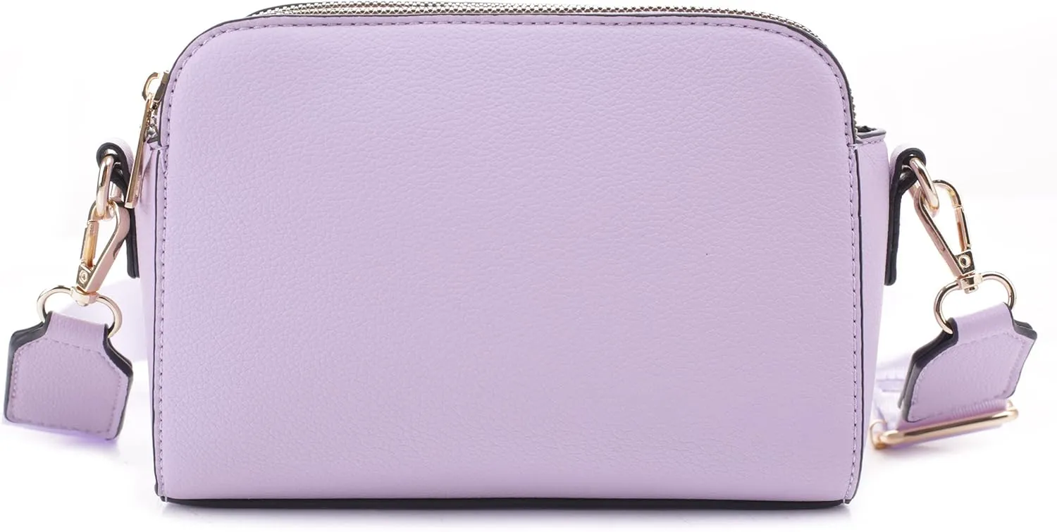 EVVE Crossbody Bags for Women Trendy Triple Zip Small Crossbody Camera Bag Purse with Wide Guitar Strap