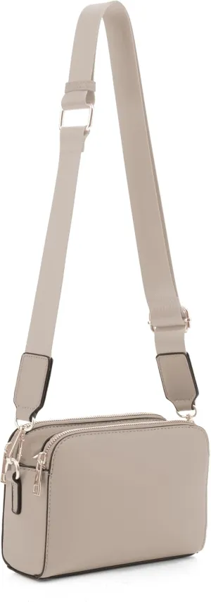 EVVE Crossbody Bags for Women Trendy Triple Zip Small Crossbody Camera Bag Purse with Wide Guitar Strap