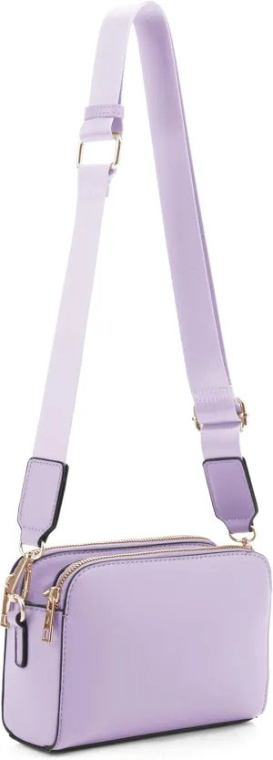 EVVE Crossbody Bags for Women Trendy Triple Zip Small Crossbody Camera Bag Purse with Wide Guitar Strap