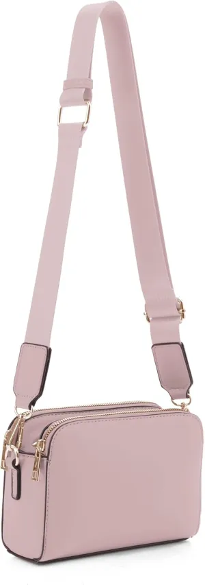 EVVE Crossbody Bags for Women Trendy Triple Zip Small Crossbody Camera Bag Purse with Wide Guitar Strap