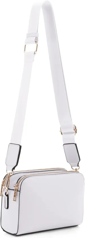 EVVE Crossbody Bags for Women Trendy Triple Zip Small Crossbody Camera Bag Purse with Wide Guitar Strap