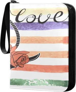 Exnundod 4 Pocket Trading Card Binder Anchor Roses Summer PU Leather Card Collection Binder Colorful Stripes Sports Card Binder 400 Cards Organizer Binder Collectible Trading Card Albums