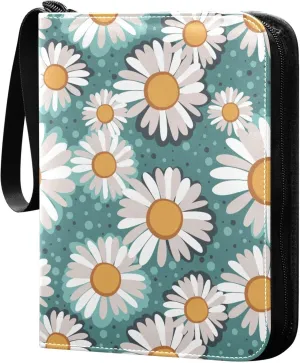 Exnundod 4 Pocket Trading Card Binder Beautiful Chamomiles Flowers PU Leather Card Collection Binder Colorful Spring Summer 400 Cards Organizer Binder Collectible Trading Card Albums for Sports Game