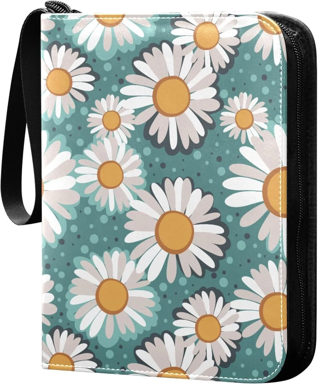 Exnundod 4 Pocket Trading Card Binder Beautiful Chamomiles Flowers PU Leather Card Collection Binder Colorful Spring Summer 400 Cards Organizer Binder Collectible Trading Card Albums for Sports Game