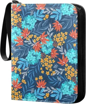 Exnundod 4 Pocket Trading Card Binder Bright Colors Flowers PU Leather Card Collection Binder Colorful Plants 400 Cards Organizer Binder Collectible Trading Card Albums for Sports Game Card