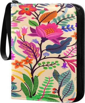 Exnundod 4 Pocket Trading Card Binder Colorful Sping Floral, PU Leather Card Collection Binder Beautiful Flowers 400 Cards Organizer Binder Collectible Trading Card Albums for Sports Game Card
