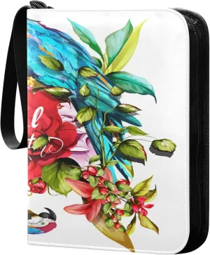 Exnundod 4 Pocket Trading Card Binder Colorful Spring Birds, PU Leather Card Collection Binder Spring Rose Flowers 400 Cards Organizer Binder Collectible Trading Card Albums for Sports Game Card