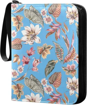 Exnundod 4 Pocket Trading Card Binder Ethnic Colorful Flowers PU Leather Card Collection Binder Exotic Leaves 400 Cards Organizer Binder Collectible Trading Card Albums for Sports Game Card