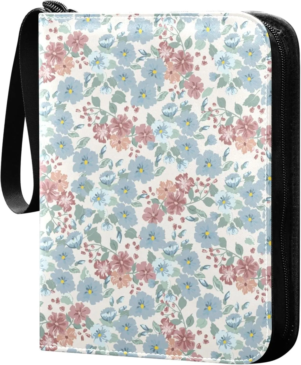 Exnundod 4 Pocket Trading Card Binder Simple Small Flowers PU Leather Card Collection Binder Watercolor Pattern 400 Cards Organizer Binder Collectible Trading Card Albums for Sports Game Card