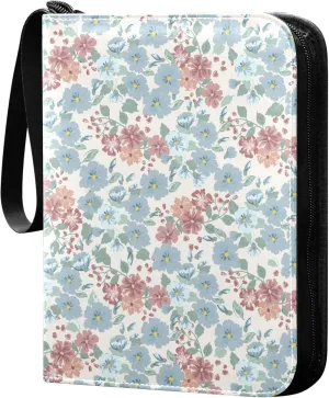 Exnundod 4 Pocket Trading Card Binder Simple Small Flowers PU Leather Card Collection Binder Watercolor Pattern 400 Cards Organizer Binder Collectible Trading Card Albums for Sports Game Card